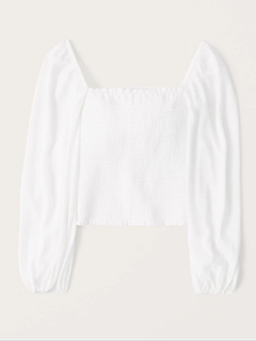 Abercrombie & Fitch White Smocked Square-Neck Sheer Sleeve Crop Top - Picture 2 of 9